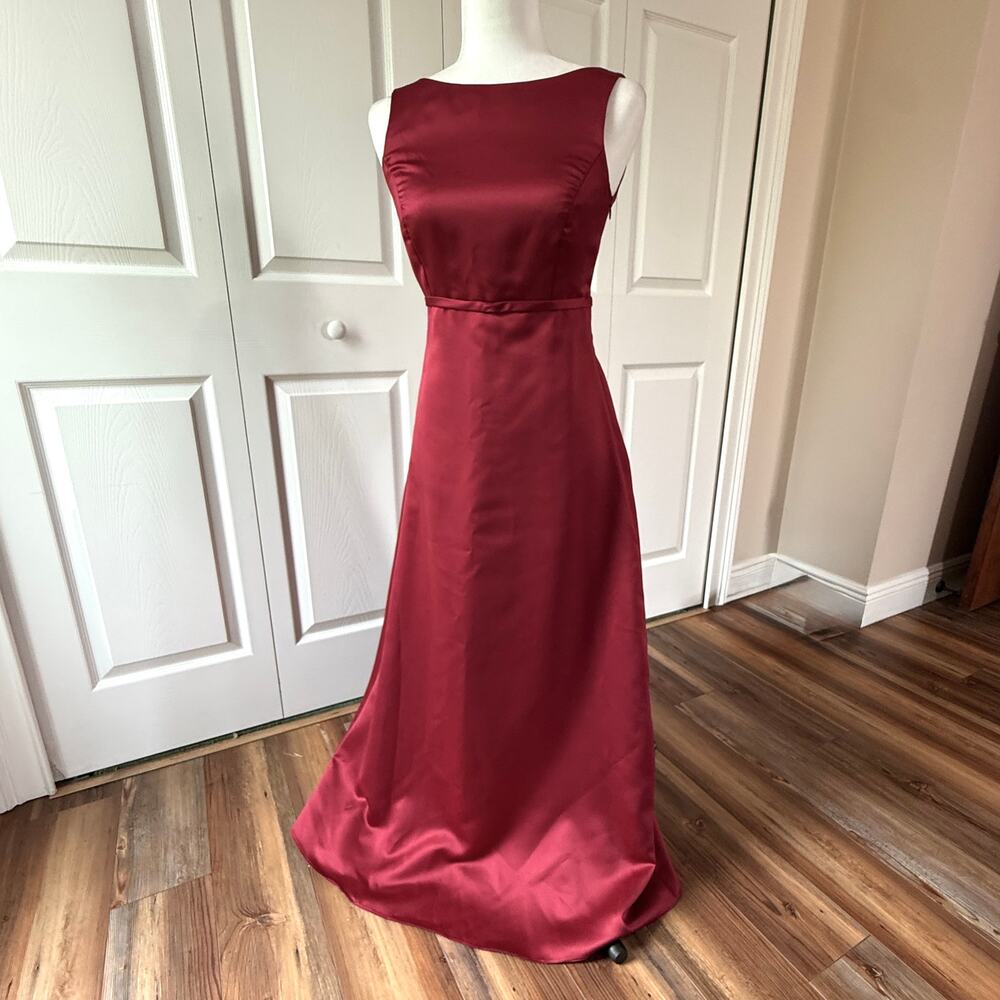VTG 90s After Six Satin Formal Gown. boat neck, V-back, Made in USA Fits Size 4